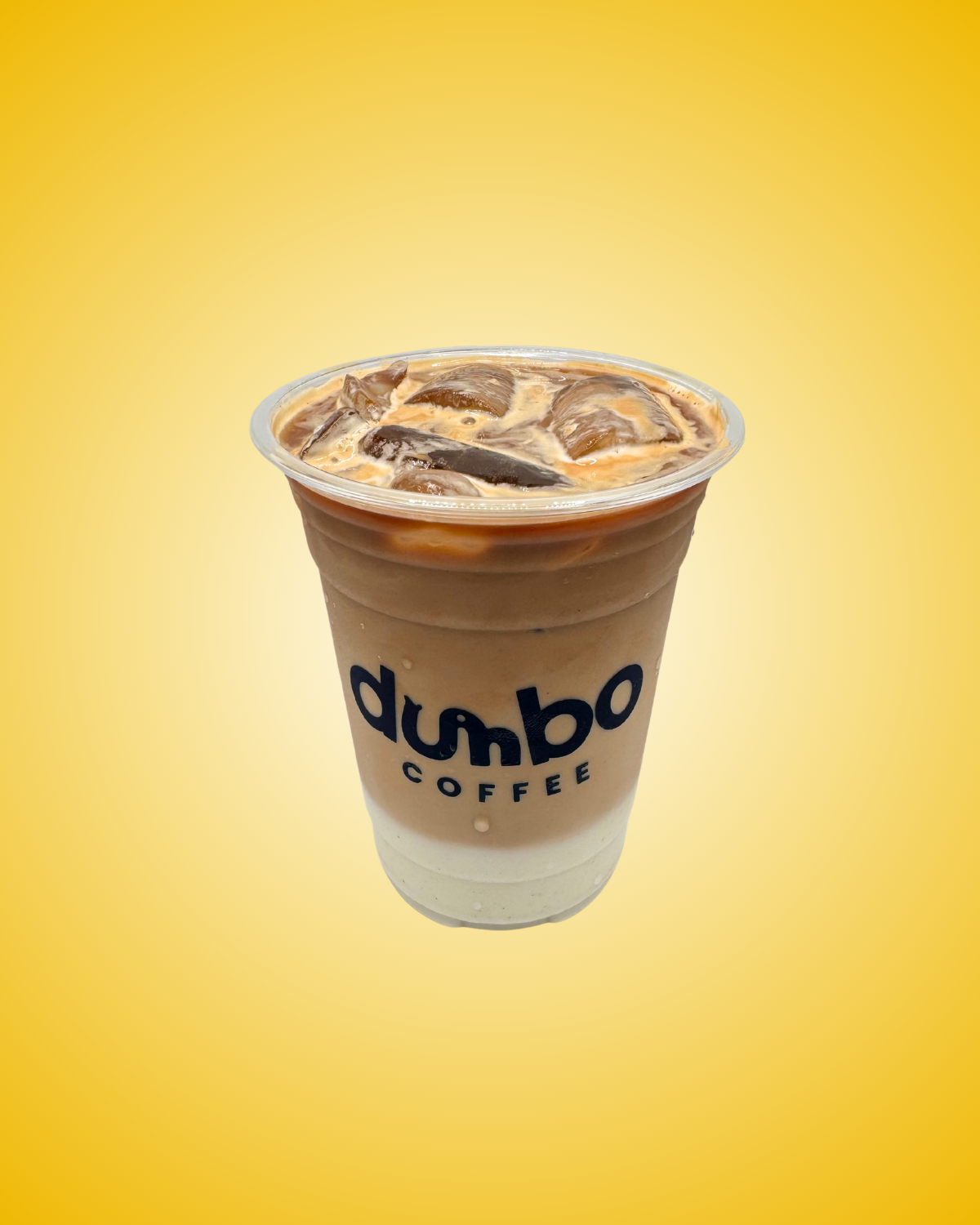 Iced Vietnamese Latte in a clear Dumbo Coffee cup